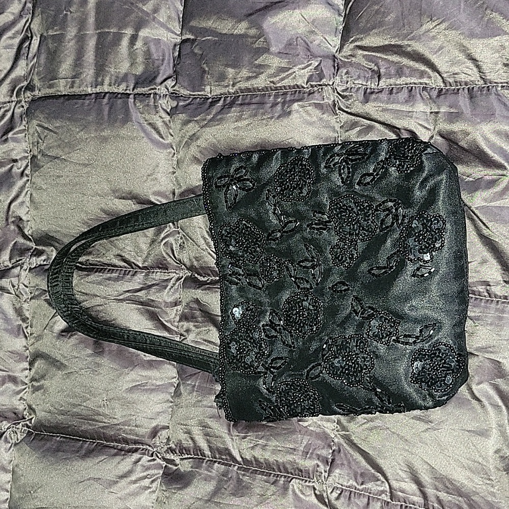 Satin Sequined black evening hand bag